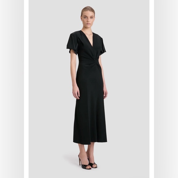 Victoria Beckham Black V-Neck Midi Dress